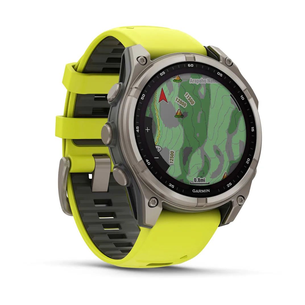 Garmin fēnix 8 – 47 mm Solar Sapphire Titanium with Amp Yellow / Graphite Silicone Band