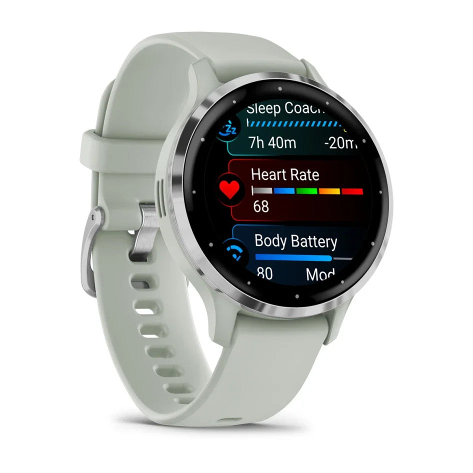 Garmin Venu 3S Silver Stainless Steel Bezel with Sage Gray Case and Silicone Band Smartwatch