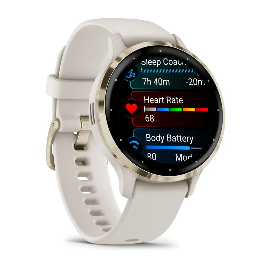 Garmin Venu 3S Soft Gold Stainless Steel Bezel with Ivory Case and Silicone Band Smartwatch