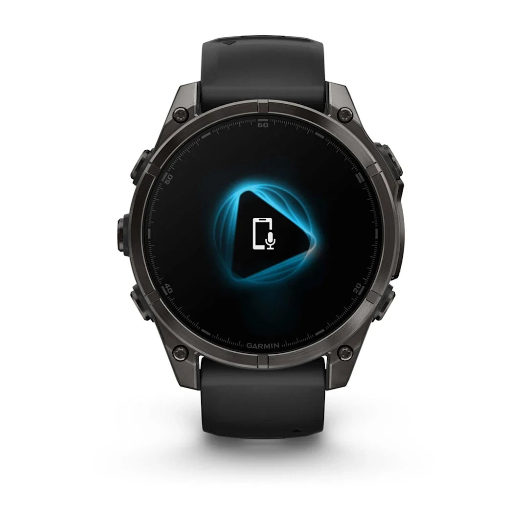 Garmin fēnix 8 – 47 mm AMOLED Sapphire Carbon Gray DLC Titanium with Black / Pebble Gray Silicone Band