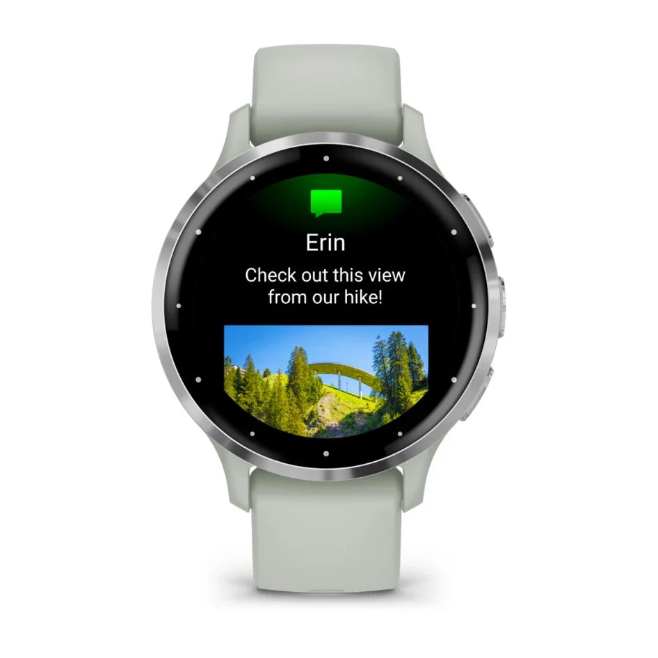 Garmin Venu 3S Silver Stainless Steel Bezel with Sage Gray Case and Silicone Band Smartwatch