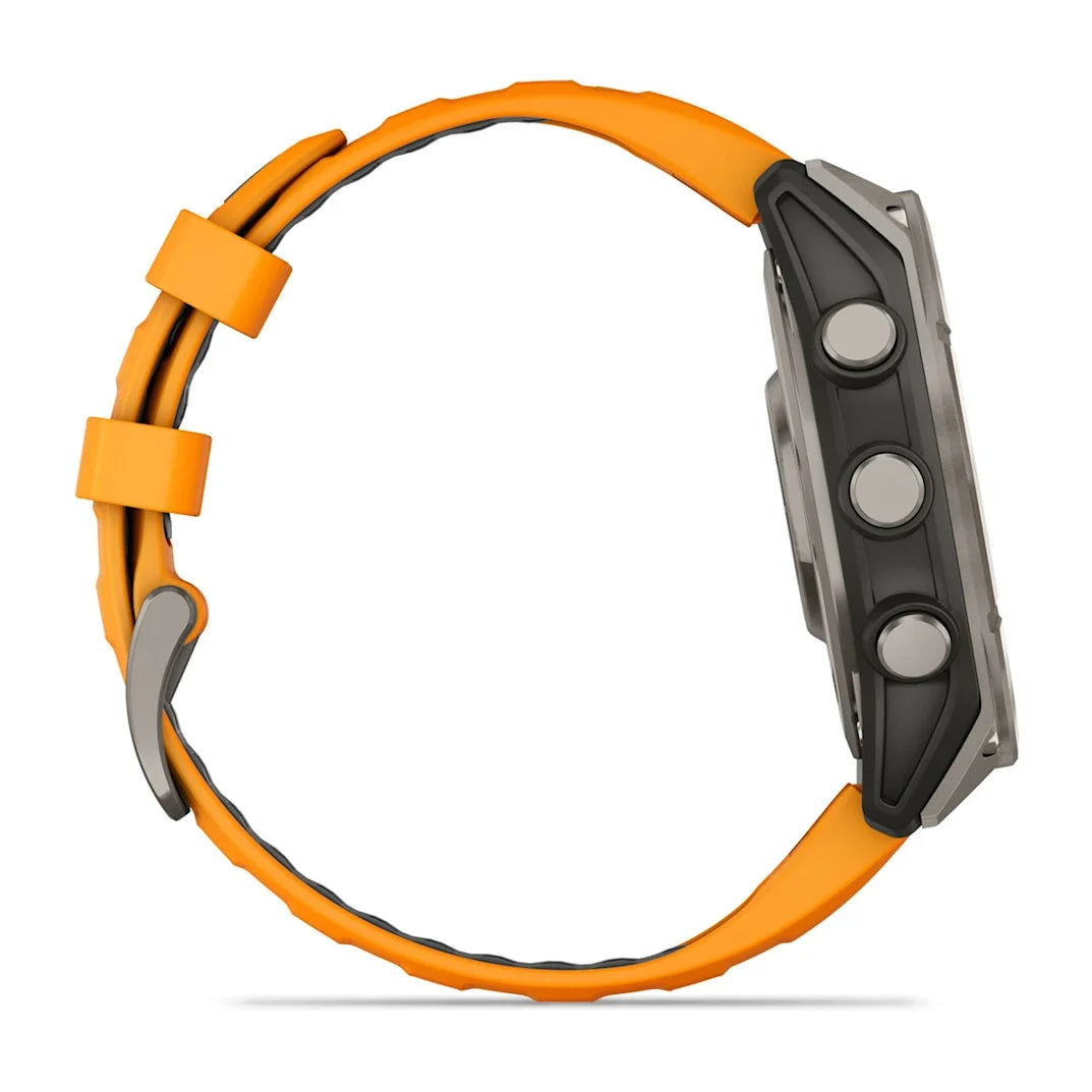 Garmin fēnix 8 – 47 mm AMOLED Sapphire Titanium with Spark Orange / Graphite Silicone Band