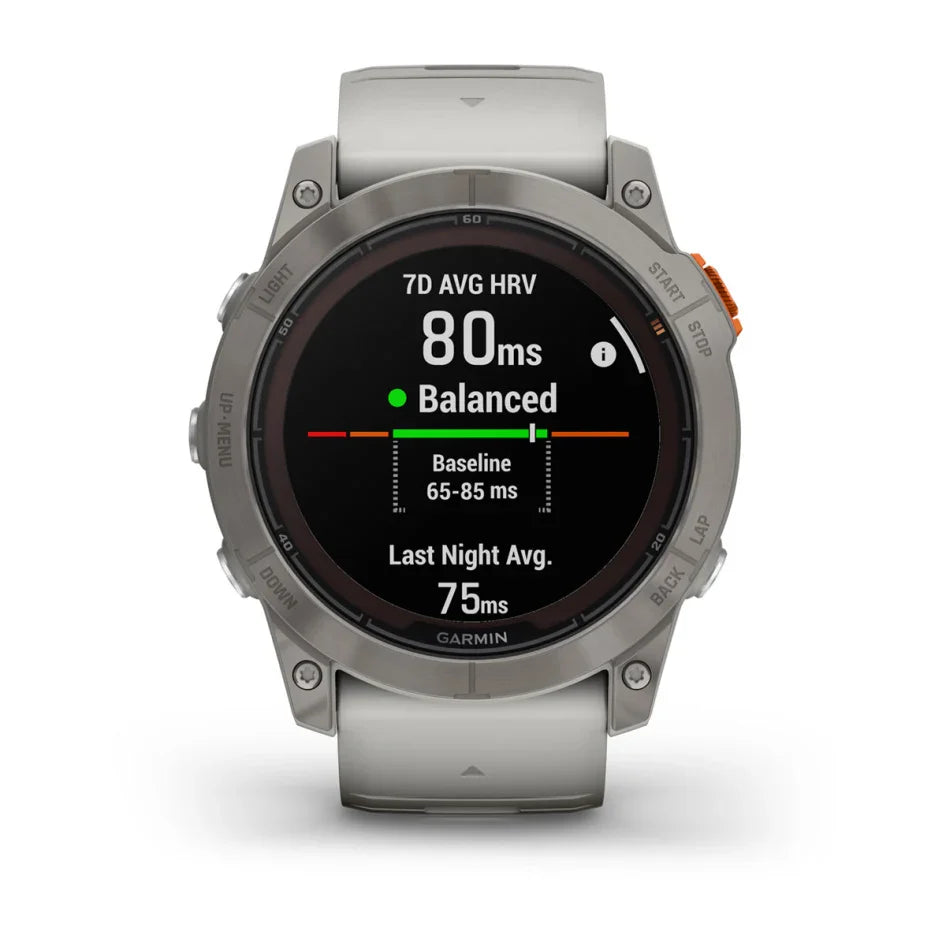 Garmin fēnix 7X Pro – Sapphire Solar Edition Titanium with Fog Gray/Ember Orange Band