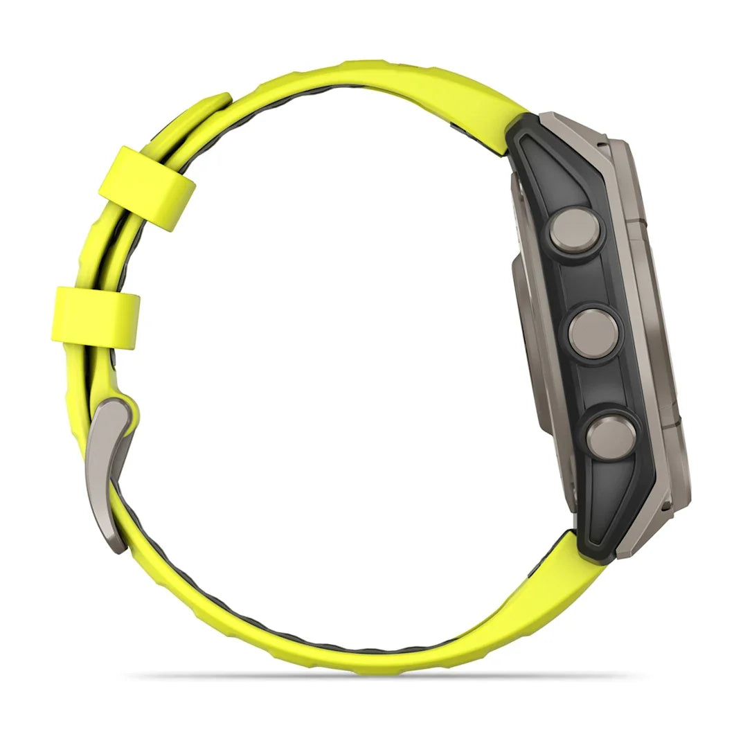 Garmin fēnix 8 – 47 mm Solar Sapphire Titanium with Amp Yellow / Graphite Silicone Band