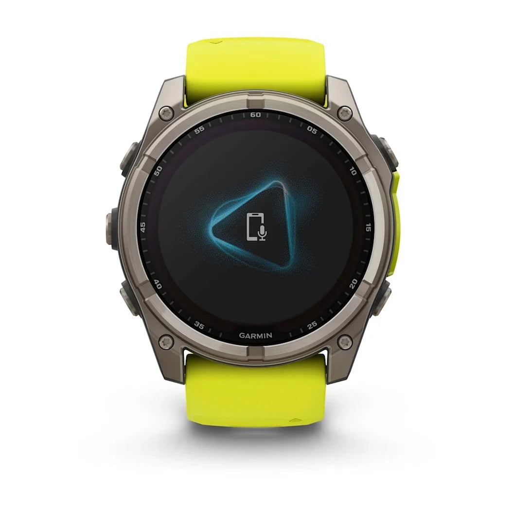 Garmin fēnix 8 – 51 mm Solar Sapphire Titanium with Amp Yellow / Graphite Silicone Band