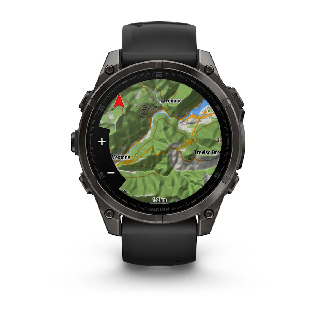 Garmin fēnix 8 – 47 mm AMOLED Sapphire Carbon Gray DLC Titanium with Black / Pebble Gray Silicone Band