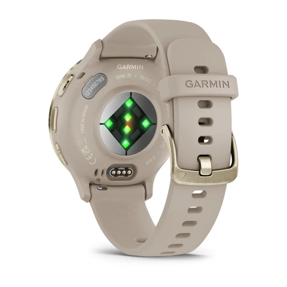Garmin Venu 3S Soft Gold Stainless Steel Bezel with French Gray Case and Silicone Band Smartwatch