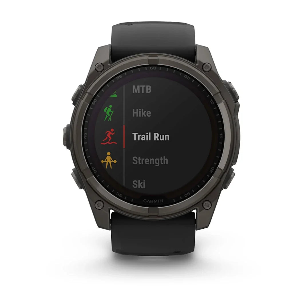 Garmin fēnix 8 – 51 mm Solar Sapphire Carbon Gray DLC Titanium with Black / Pebble Gray Silicone Band