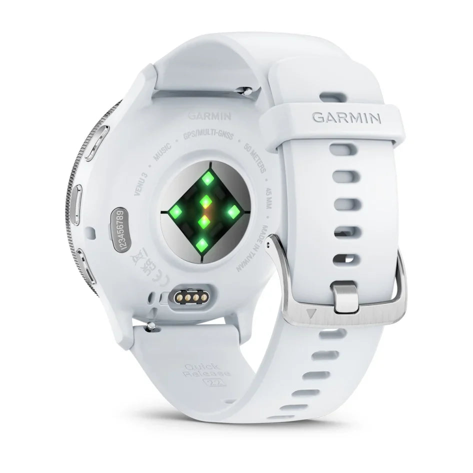 Garmin Venu 3 Silver Stainless Steel Bezel with Whitestone Case and Silicone Band Smartwatch
