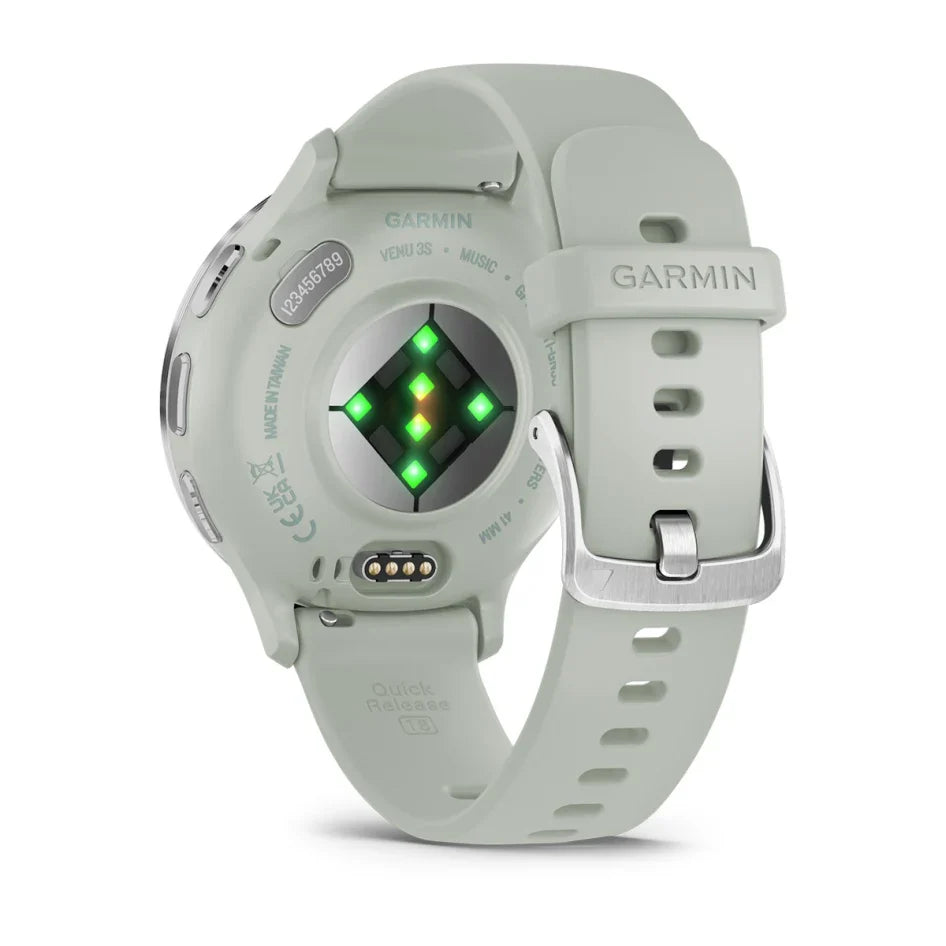 Garmin Venu 3S Silver Stainless Steel Bezel with Sage Gray Case and Silicone Band Smartwatch