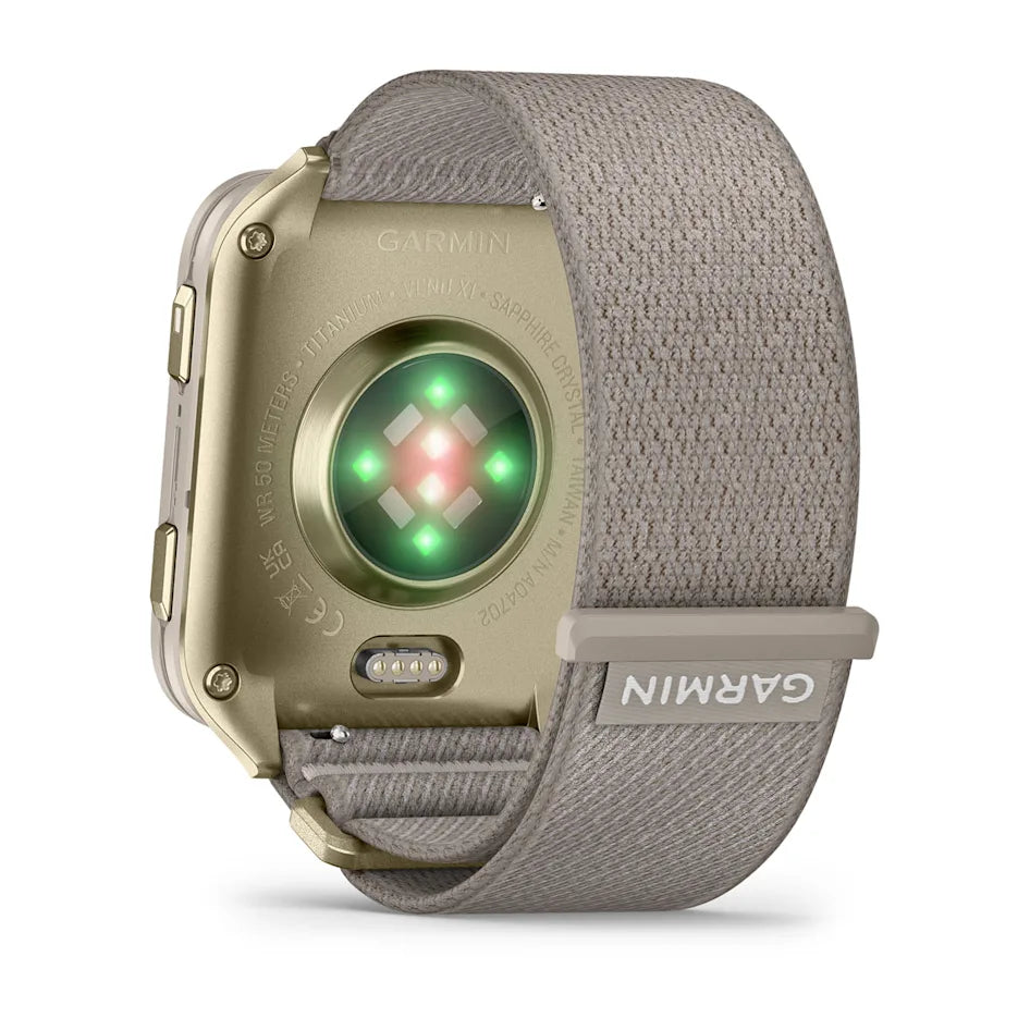 Garmin Venu X1 Soft Gold with Titanium Caseback and French Gray Nylon Band Smartwatch