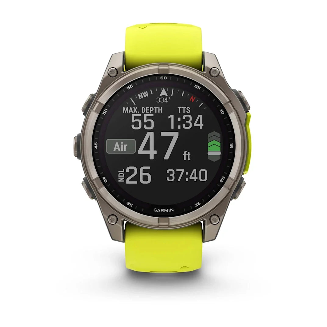 Garmin fēnix 8 – 47 mm Solar Sapphire Titanium with Amp Yellow / Graphite Silicone Band