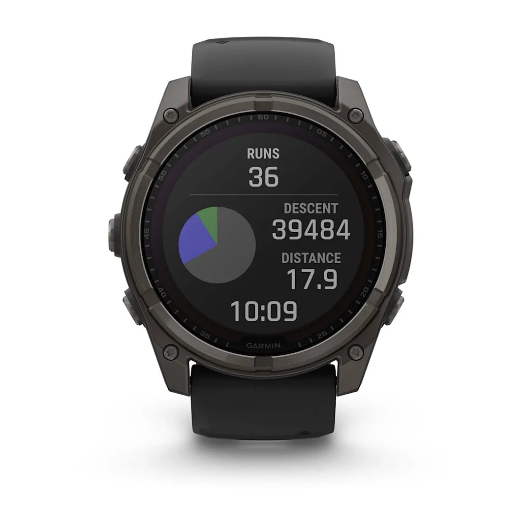 Garmin fēnix 8 – 51 mm Solar Sapphire Carbon Gray DLC Titanium with Black / Pebble Gray Silicone Band