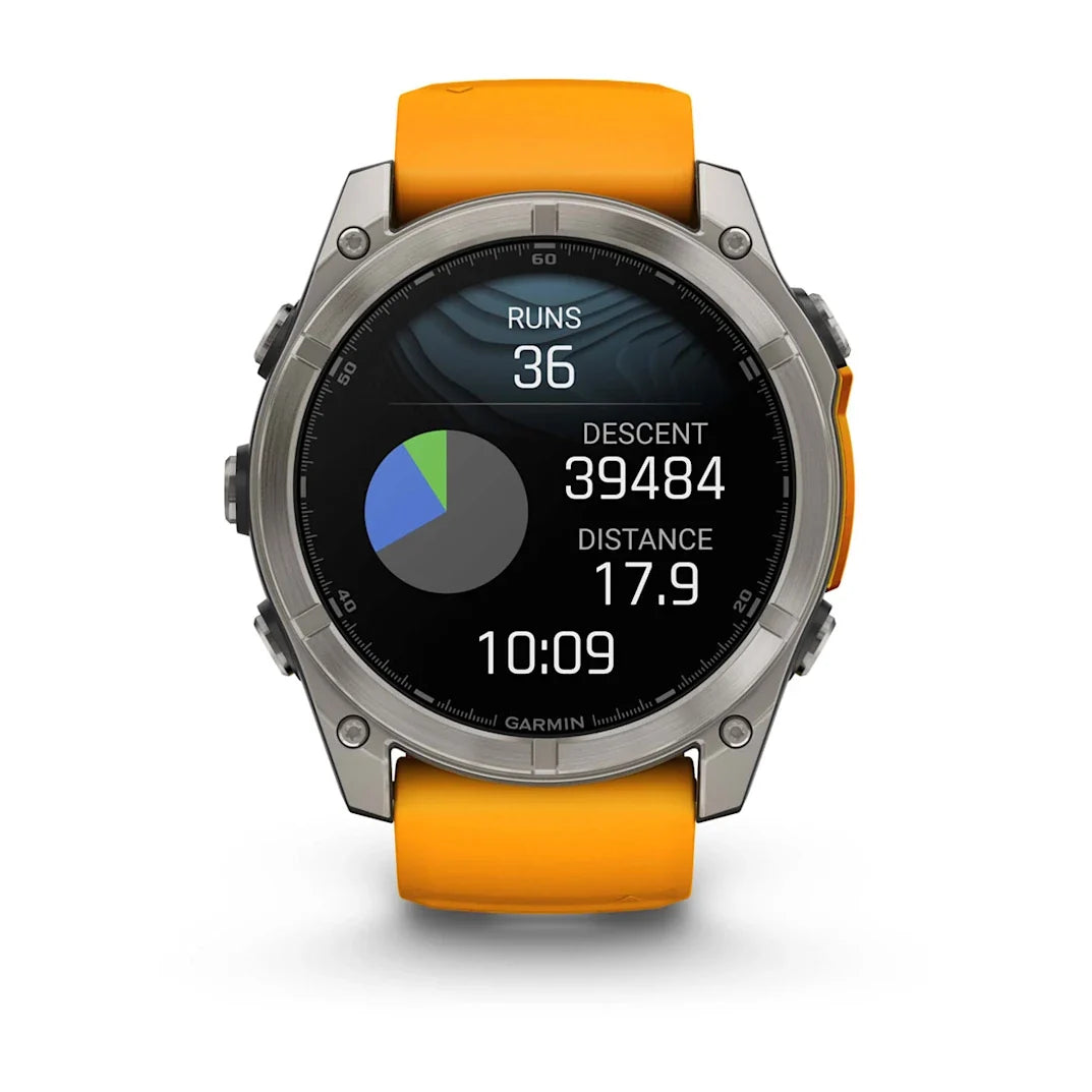 Garmin fēnix 8 – 51 mm AMOLED Sapphire Titanium with Spark Orange / Graphite Silicone Band