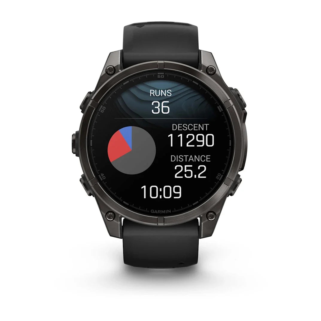 Garmin fēnix 8 – 47 mm AMOLED Sapphire Carbon Gray DLC Titanium with Black / Pebble Gray Silicone Band