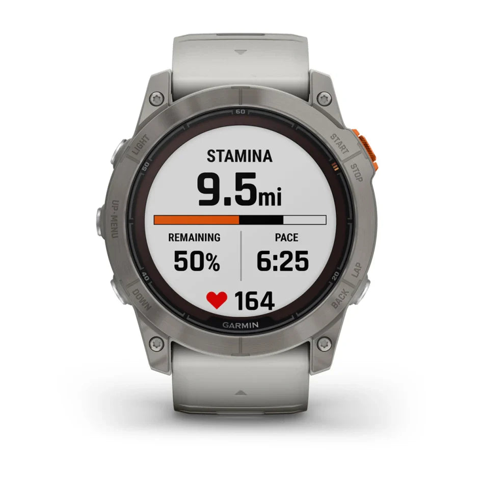 Garmin fēnix 7X Pro – Sapphire Solar Edition Titanium with Fog Gray/Ember Orange Band