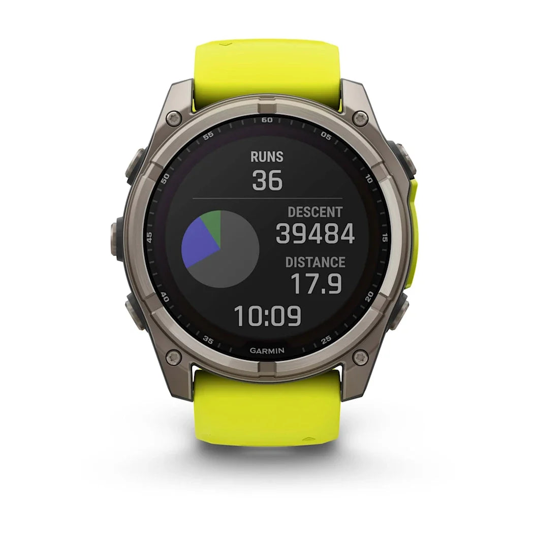 Garmin fēnix 8 – 51 mm Solar Sapphire Titanium with Amp Yellow / Graphite Silicone Band