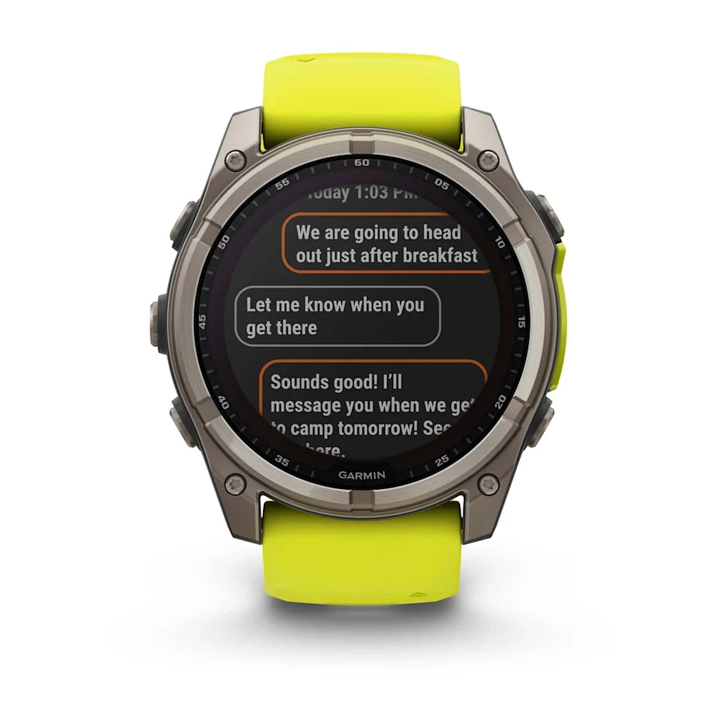 Garmin fēnix 8 – 51 mm Solar Sapphire Titanium with Amp Yellow / Graphite Silicone Band