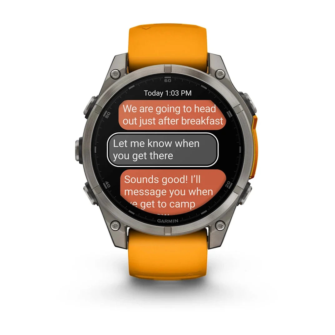 Garmin fēnix 8 – 47 mm AMOLED Sapphire Titanium with Spark Orange / Graphite Silicone Band