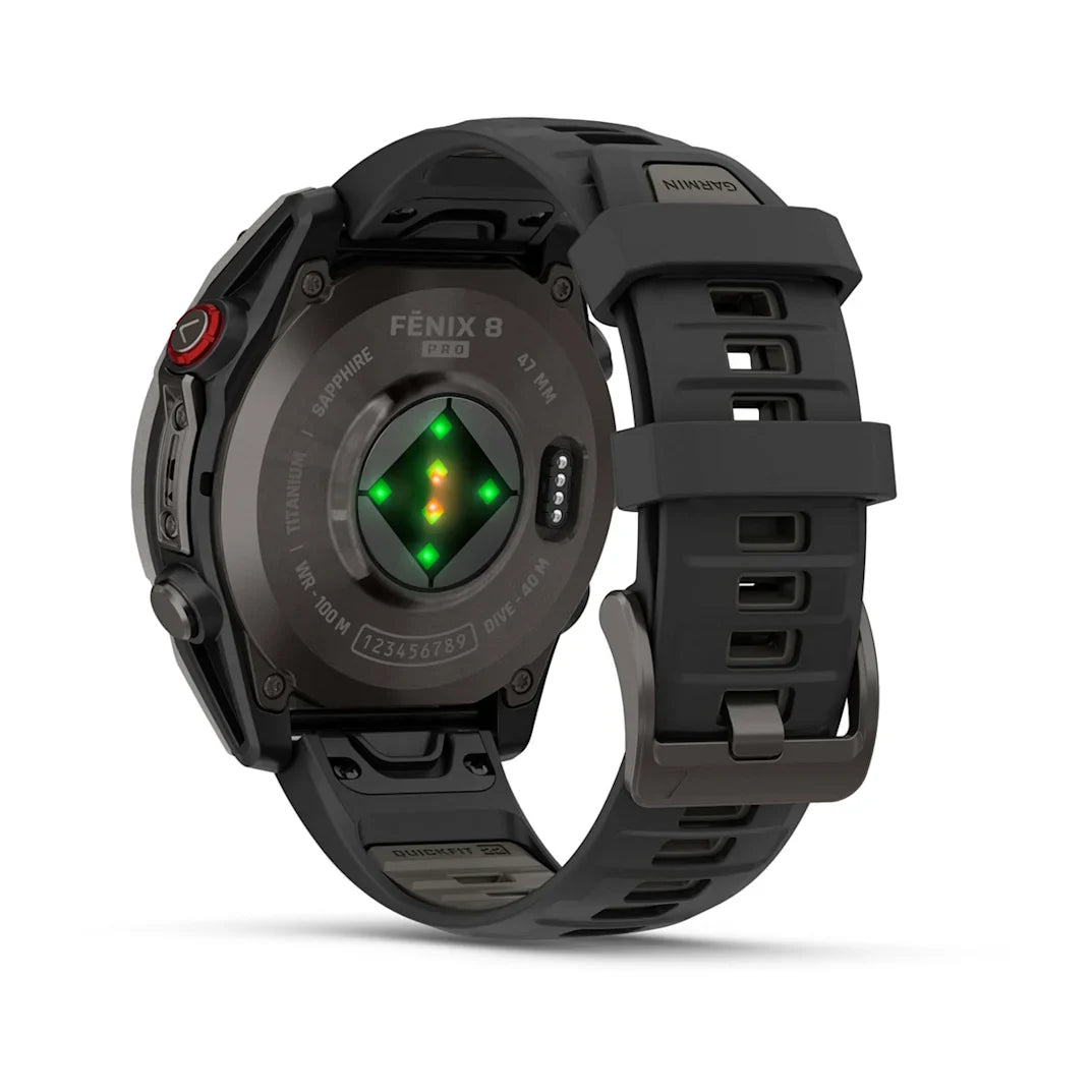 Garmin fēnix 8 Pro 47 mm AMOLED Sapphire Carbon Gray DLC Titanium with Black / Pebble Gray Silicone Band
