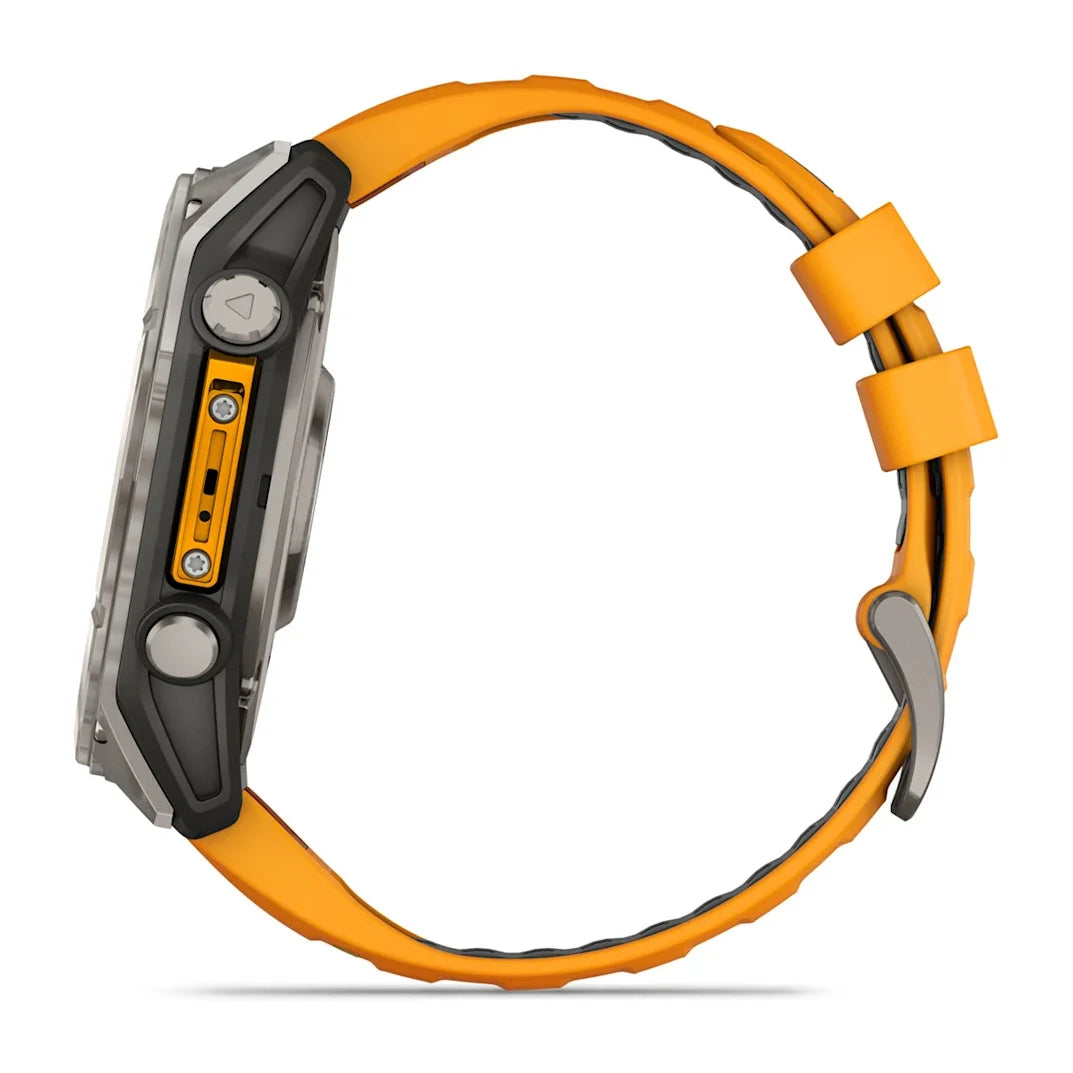 Garmin fēnix 8 – 51 mm AMOLED Sapphire Titanium with Spark Orange / Graphite Silicone Band