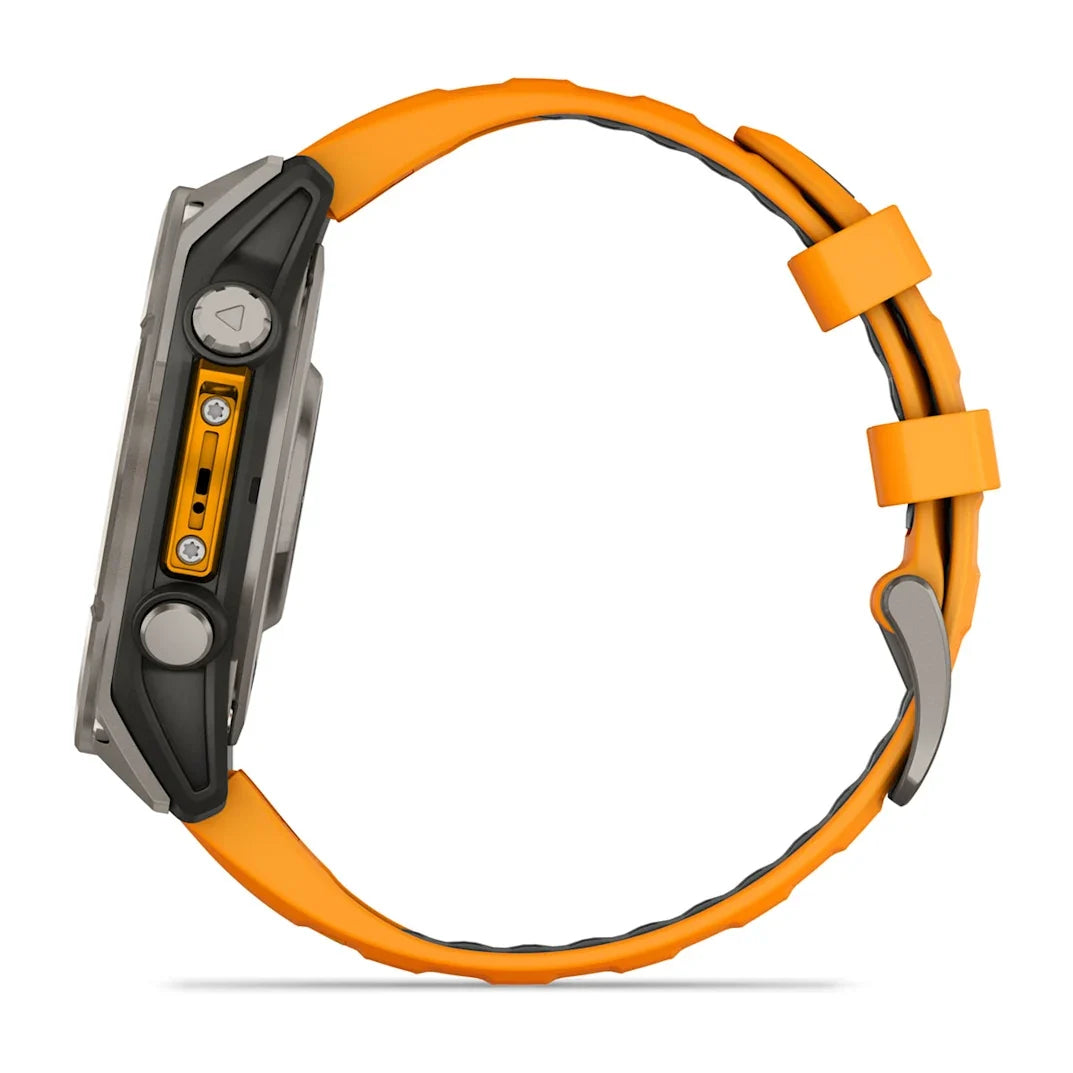 Garmin fēnix 8 – 47 mm AMOLED Sapphire Titanium with Spark Orange / Graphite Silicone Band