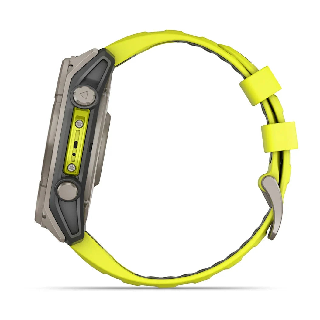 Garmin fēnix 8 – 51 mm Solar Sapphire Titanium with Amp Yellow / Graphite Silicone Band