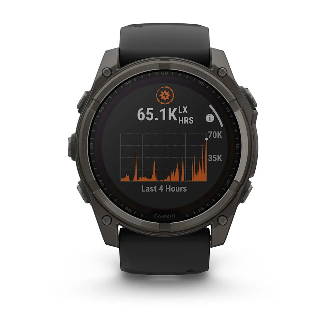 Garmin fēnix 8 – 51 mm Solar Sapphire Carbon Gray DLC Titanium with Black / Pebble Gray Silicone Band