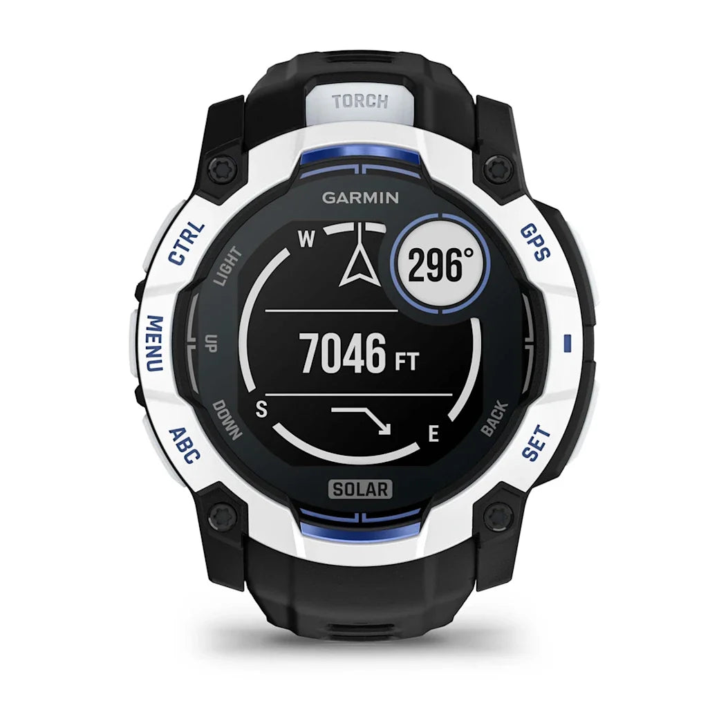 Garmin Instinct 3 – 50 mm Solar Whitestone with Black / Bolt Blue Band