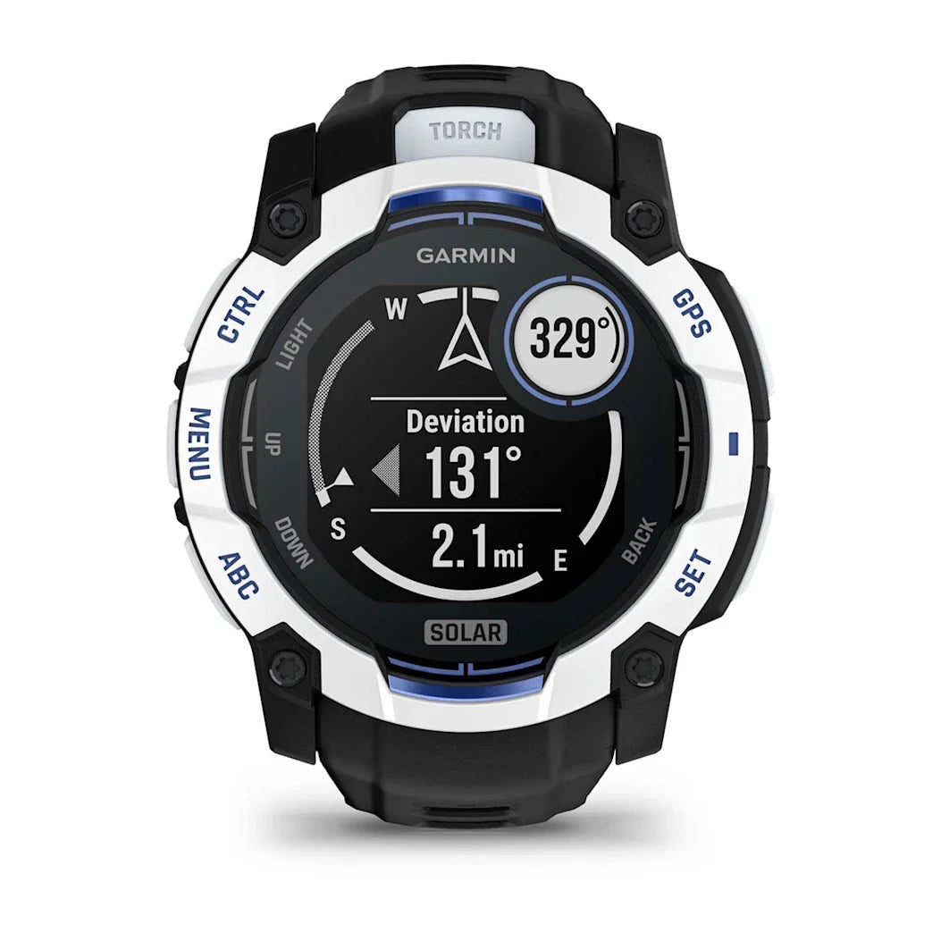 Garmin Instinct 3 – 50 mm Solar Whitestone with Black / Bolt Blue Band