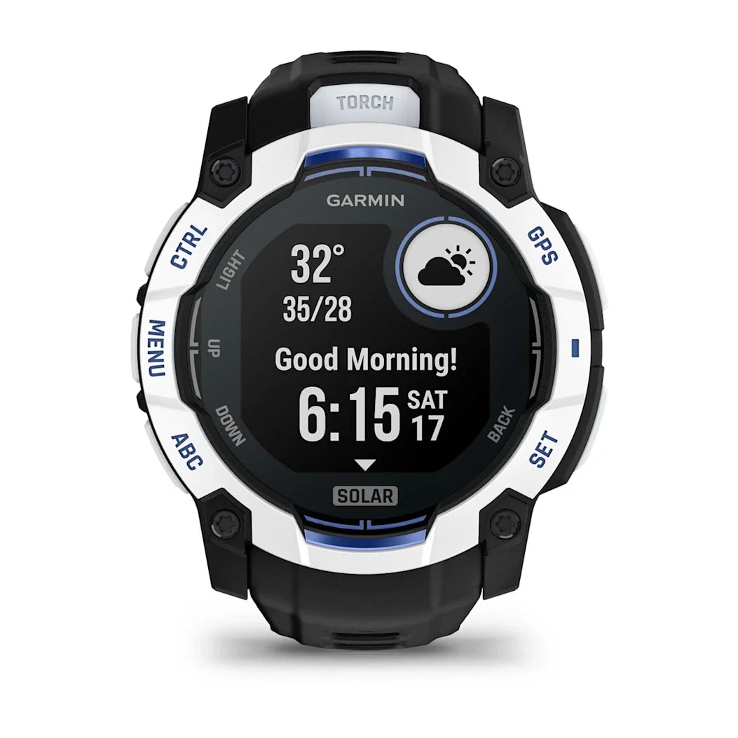 Garmin Instinct 3 – 50 mm Solar Whitestone with Black / Bolt Blue Band