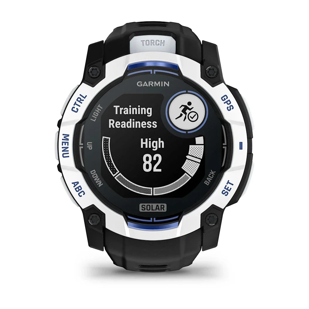 Garmin Instinct 3 – 50 mm Solar Whitestone with Black / Bolt Blue Band
