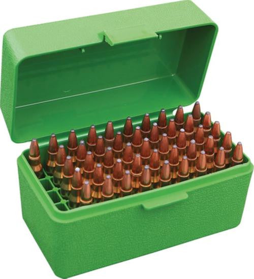 MTM Case-Gard R-50 Series Flip Top Rifle Ammo Box .17 Fireball/.223 Remington/.300 AAC Blackout Rifle 50 Rounds Green