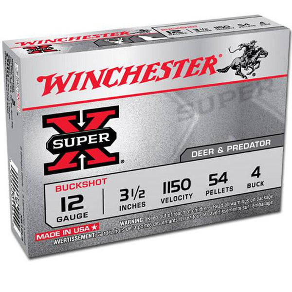 Winchester Super-X 12 Ga 3.5" #4 Buck 54 Pellets 5 Rounds