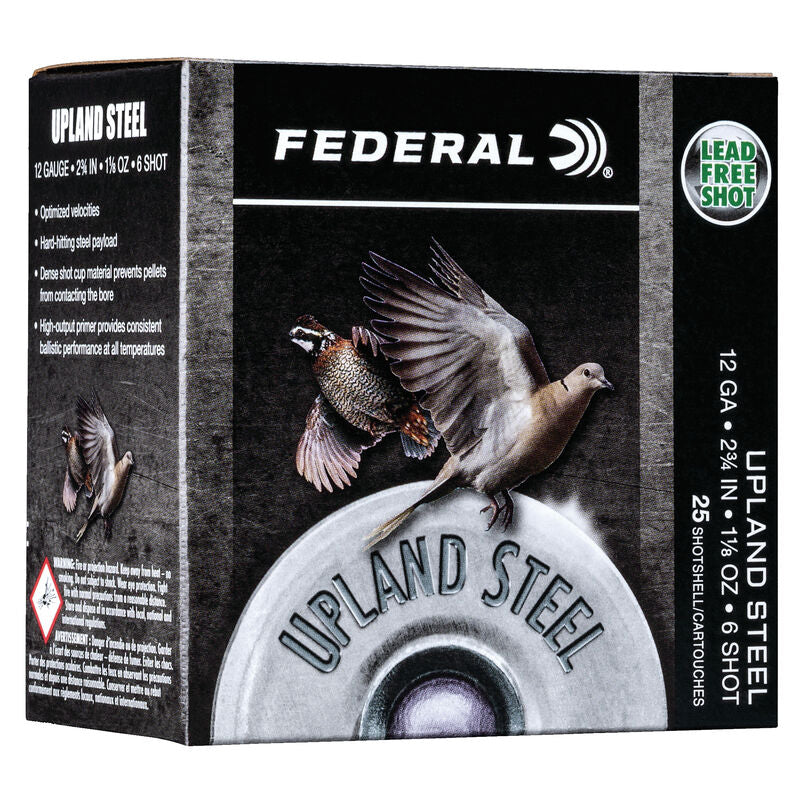 Federal Upland Steel 12 Gauge Ammunition 25 Rounds 2-3/4" #6 1-1/8 Ounce Steel Shot 1400 fps