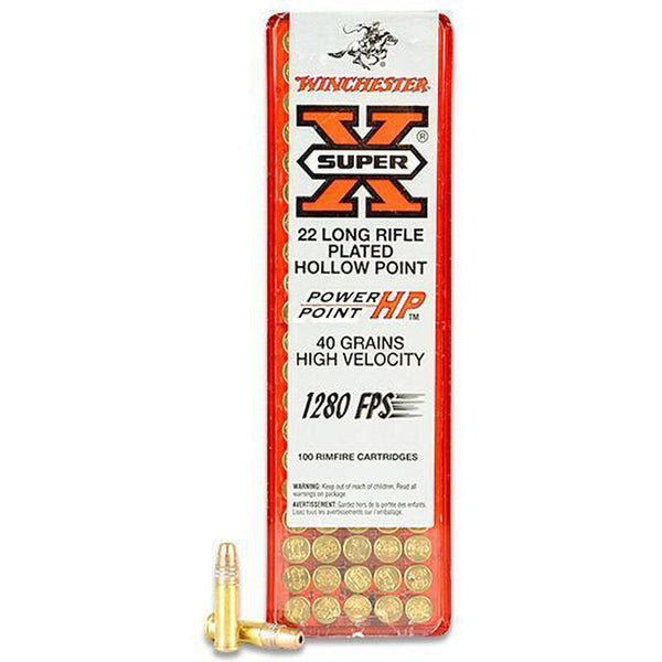 Winchester Super-X .22LR Ammunition 40 Grain Copper Plated Holow Point 1280 fps