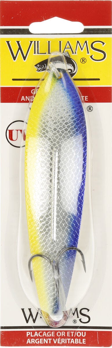 Williams  Small WhiteFish Spoon 4-1-4- 3-4oz Blue Yellow Nu-Wrinkle