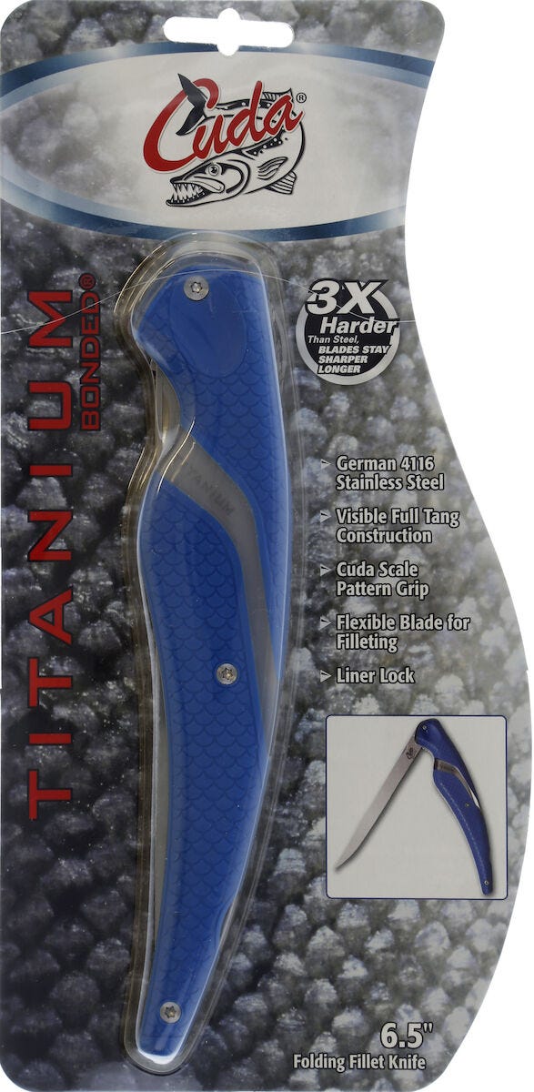 Cuda 6.5" Titanium Bonded 4116 Corrosion Resistant Stainless Steel Wide Folding Fillet Knife