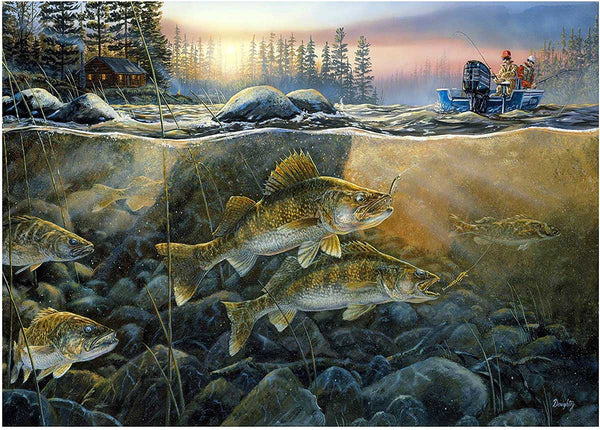 Rivers Edge 2777 Puzzle in Tin 1000 Piece, Walleye on the Rocks
