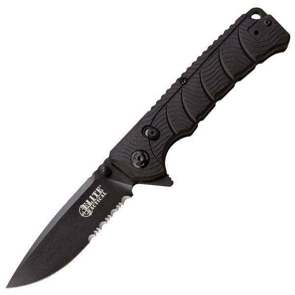 Elite Tactical Backdraft Folding Knife Black 3.5" Partially Serrated Black