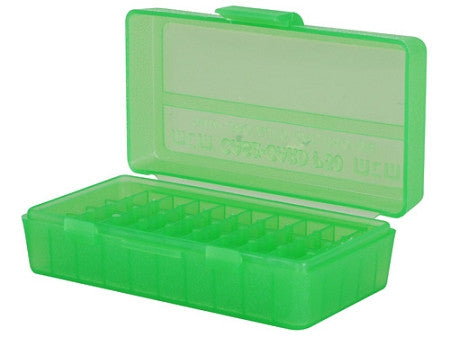 MTM FLIPTOP PISTOL AMMO CASE 50 RD - CLEAR GREEN-High Falls Outfitters