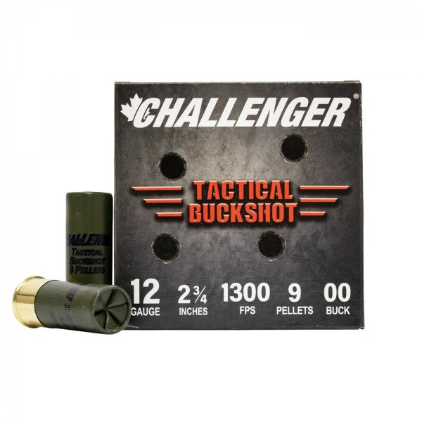 Challenger Ammo 12 Gauge Tactical Buckshot 2 3/4 9 Pellet, 00 Buck 25/100RDS