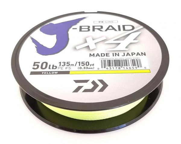Daiwa J-Braid X4 Braided Line 150 Yards Fluorescent Yellow