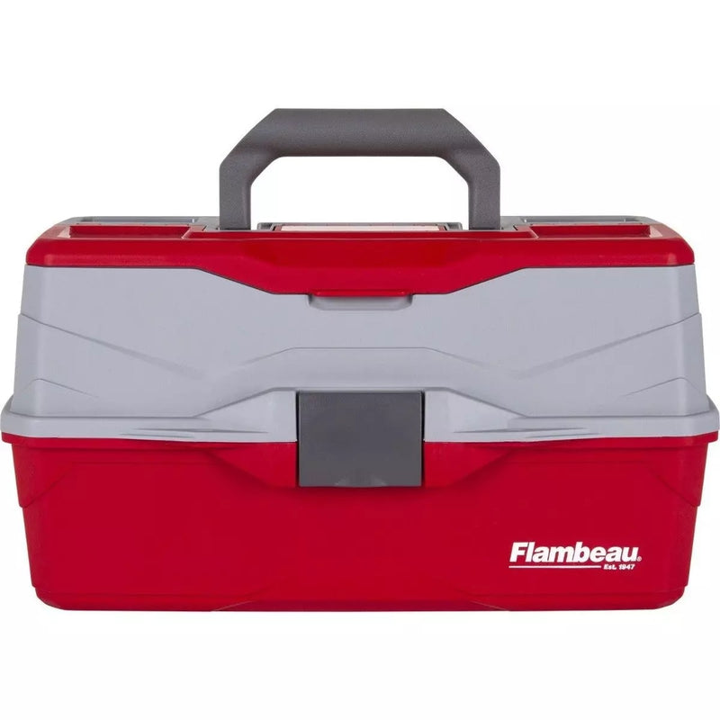Flambeau 3-Tray Hard Tackle Box Gray Red with Flip-top lid accessory compartment