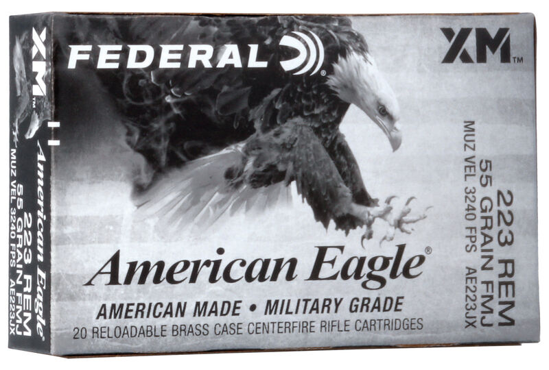 Federal American Eagle .223 Rem Ammunition 55 Grain FMJBT 3240 fps 20 Rounds