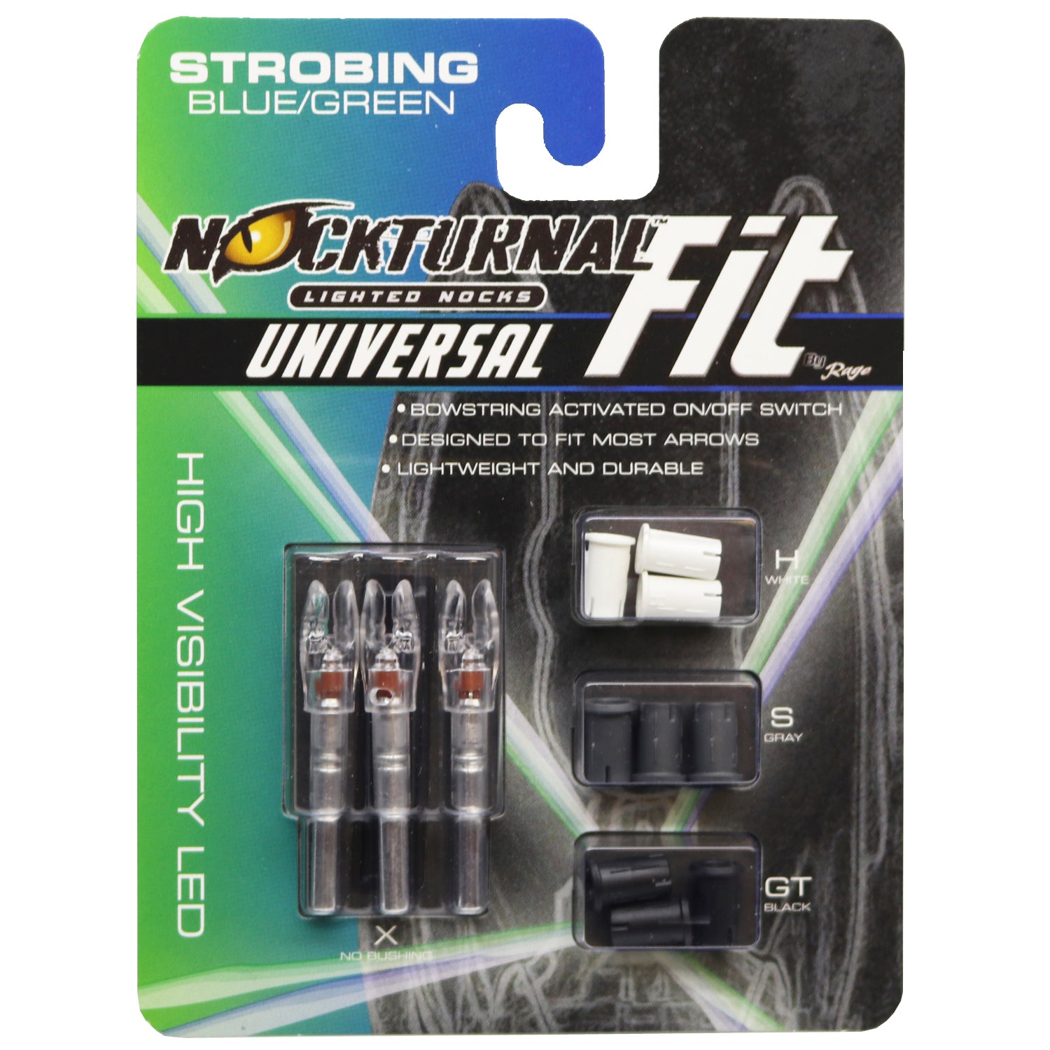 Nockturnal FIT Universal Size Strobing Blue & Green Lighted Nock 3 Pack