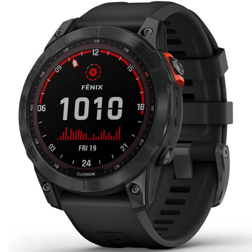 Garmin Fenix 7 Multisport Solar Watch Slate Gray Stainless Steel with Black Silicone Band